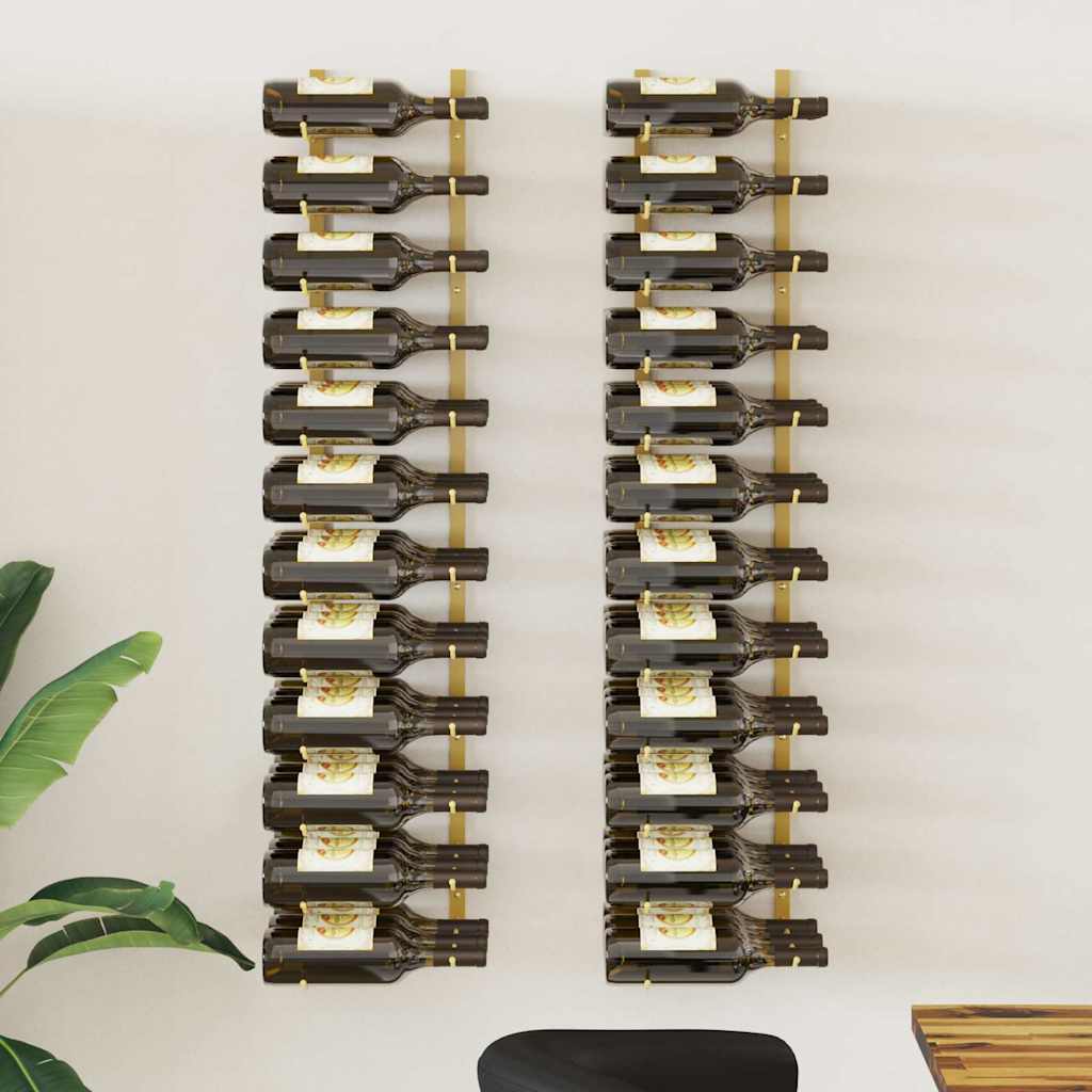 Wall Mounted Wine Rack for Bottles Iron in Gold