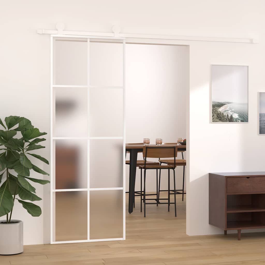 Sliding Door ESG Glass and Aluminium 76 x 205 cm White Frosted