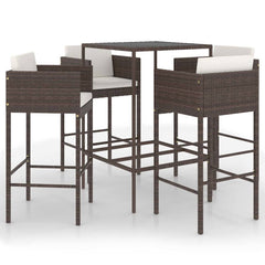 vidaXL 5 Piece Garden Bar Set with Cushions Poly Rattan Brown 2