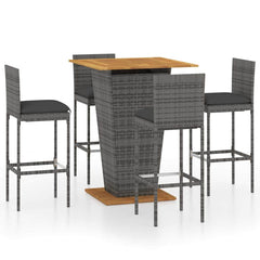 5 Piece Garden Bar Set with Cushions Poly Rattan Grey 80 cm 80 cm 4