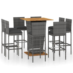 5 Piece Garden Bar Set with Cushions Poly Rattan Grey 80 cm 80 cm 8