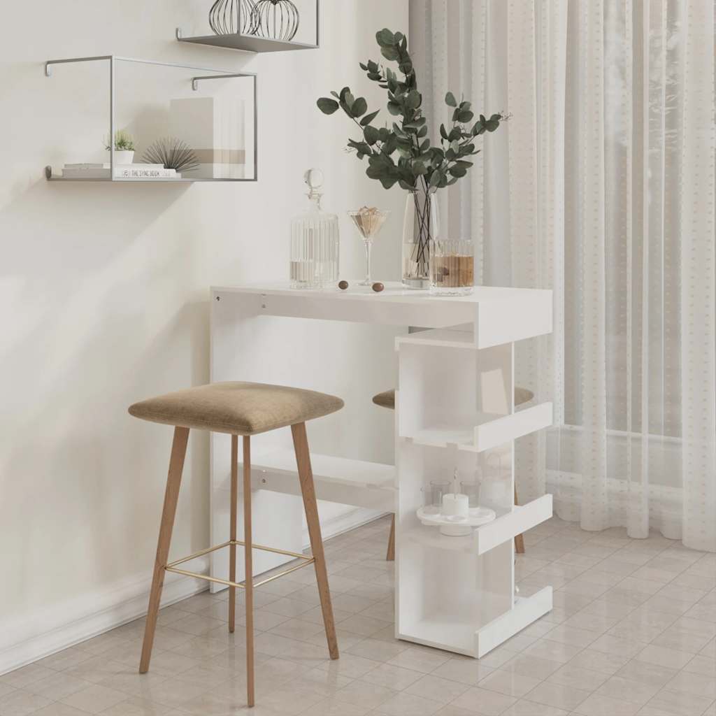 vidaXL Bar Table with Storage Rack High Gloss White 100x50x101.5 cm 3