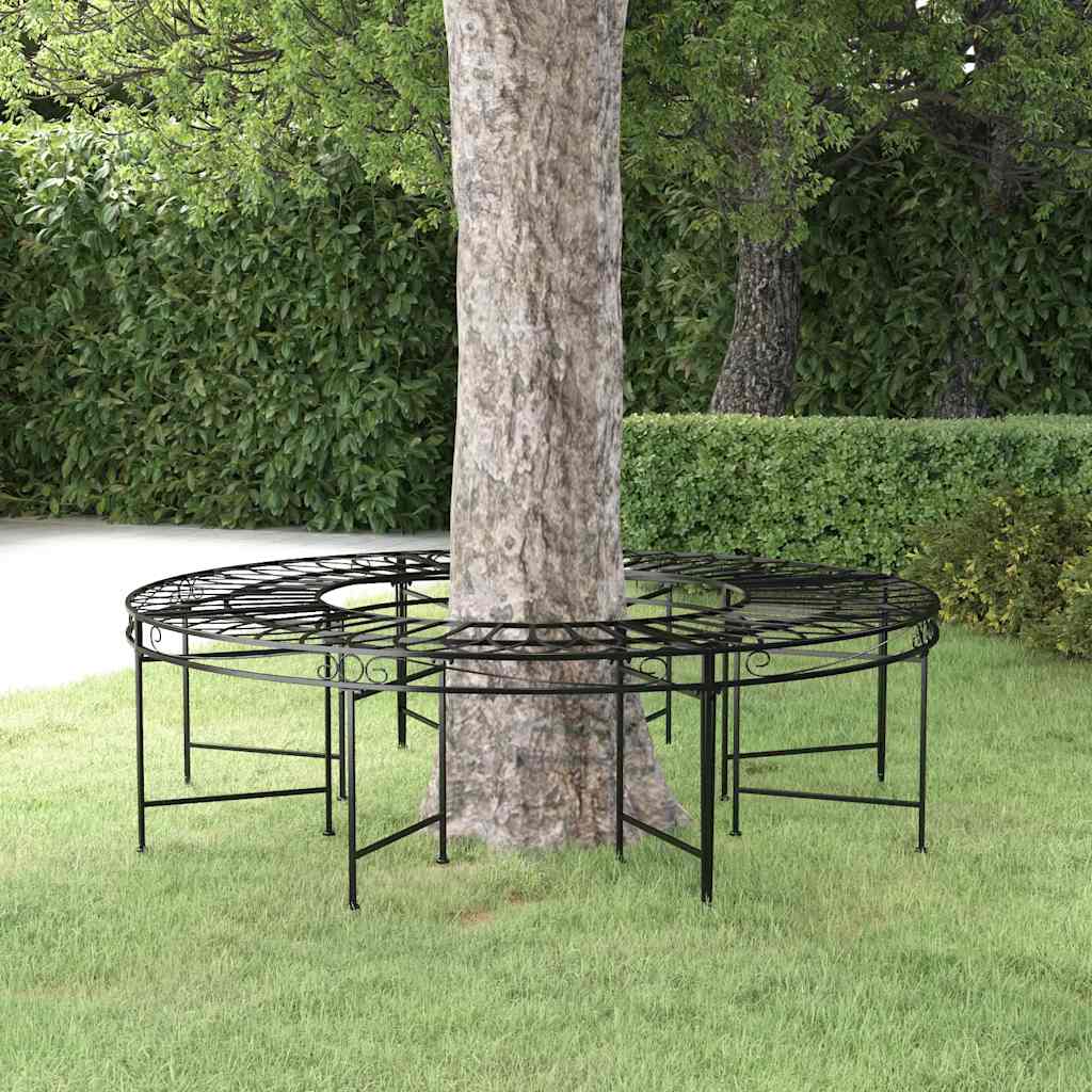 vidaXL Round Tree Bench Ø160 cm Black Steel 1