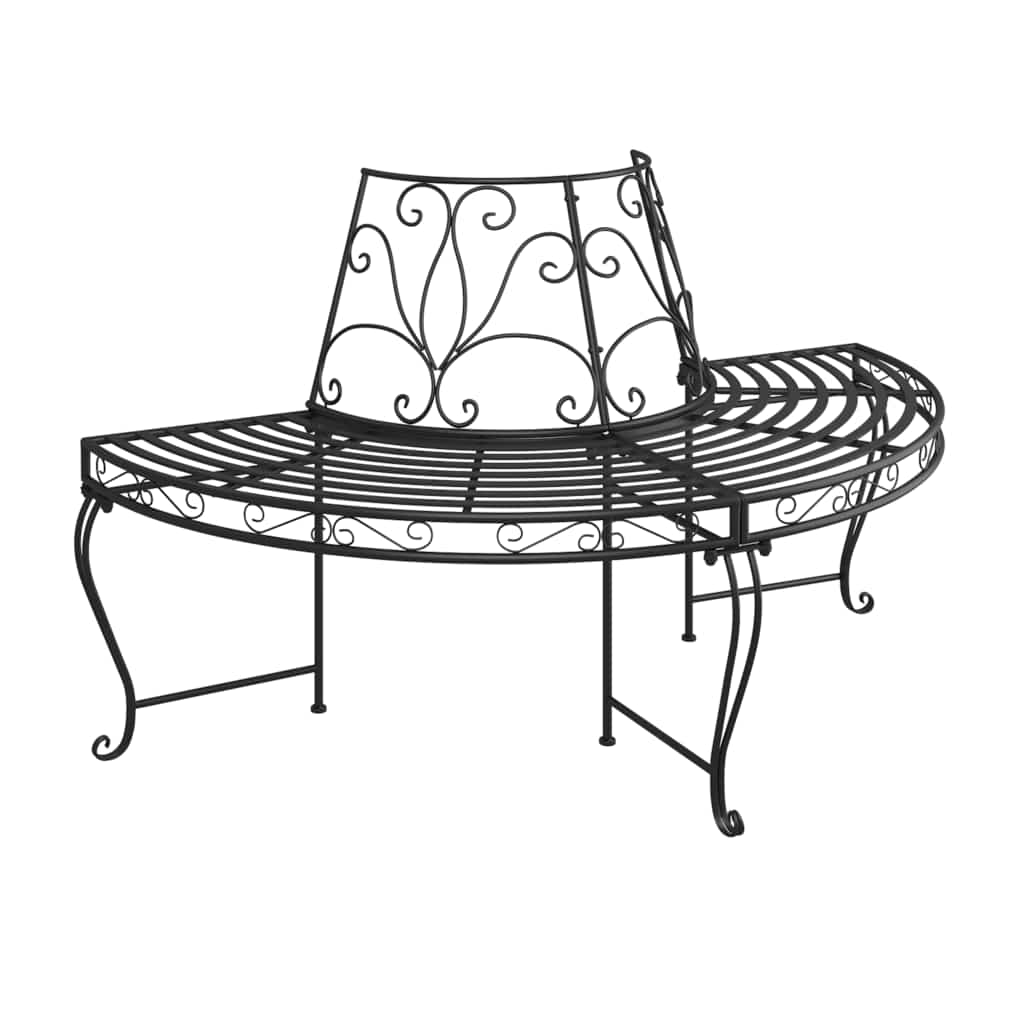vidaXL Half Round Tree Bench Ø160 cm Black Steel 2
