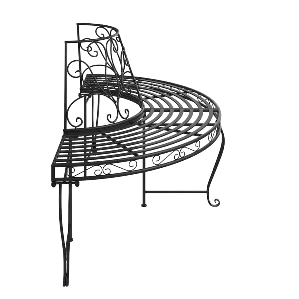 vidaXL Half Round Tree Bench Ø160 cm Black Steel 4