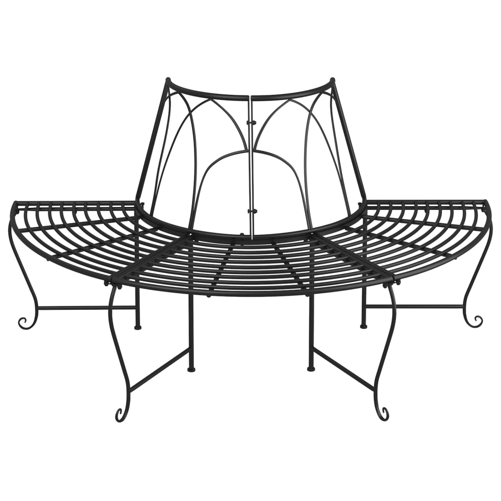 vidaXL Half Round Tree Bench Ø159 cm Black Steel 3
