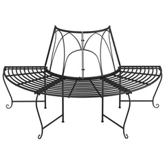 vidaXL Half Round Tree Bench Ø159 cm Black Steel 3