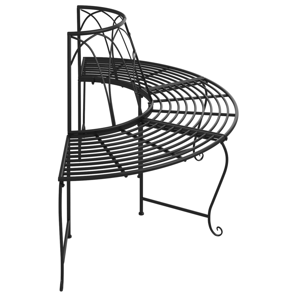 vidaXL Half Round Tree Bench Ø159 cm Black Steel 4