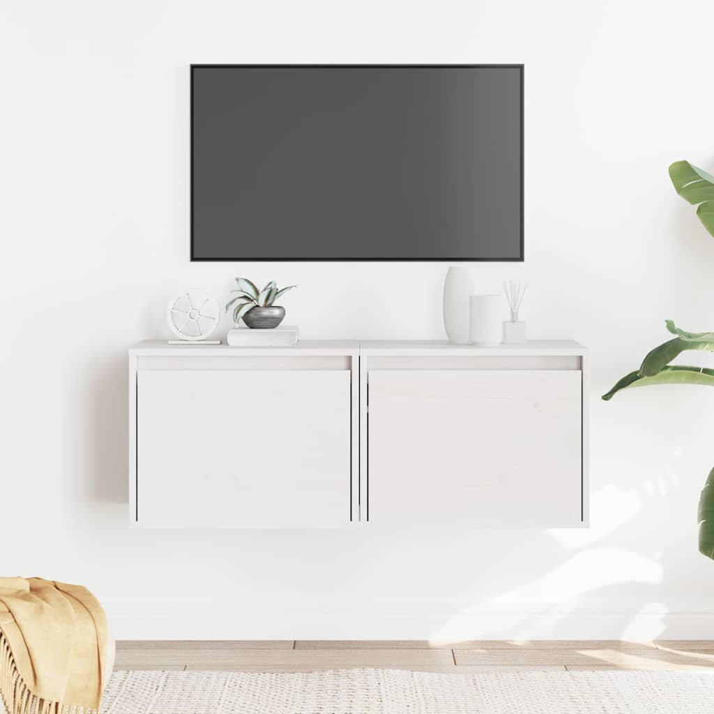 vidaXL Wall Cabinet | Set of 2 | White | Solid Pine Wood | 45x30x35 cm 1