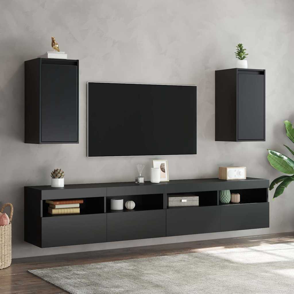 vidaXL Wall Cabinet | Set of 2 | Black | Solid pinewood | Wall-mounted 3