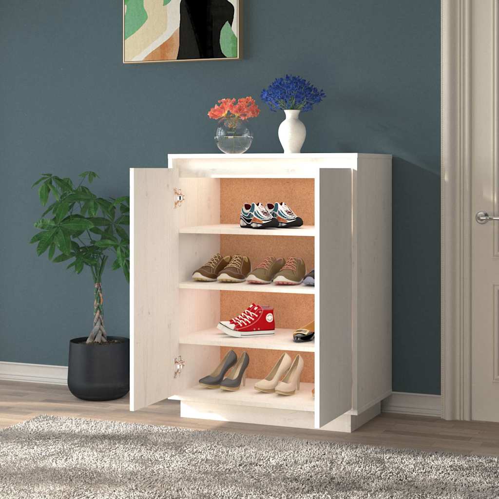 vidaXL Shoe Cabinet | White | Solid pinewood | Medium | Shoe Cabinet 3