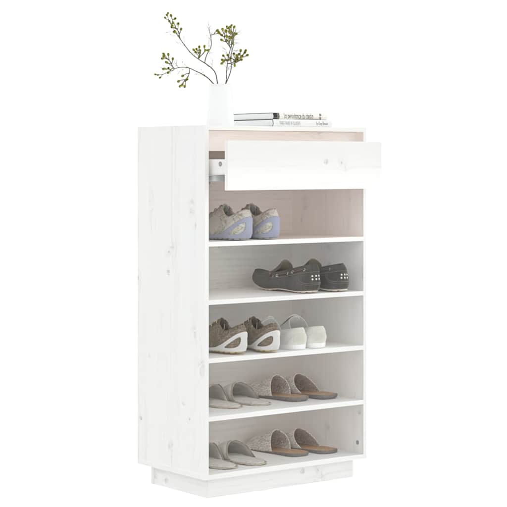 vidaXL Wooden Shoe Cabinet | White | Solid Pine Wood | Medium 4