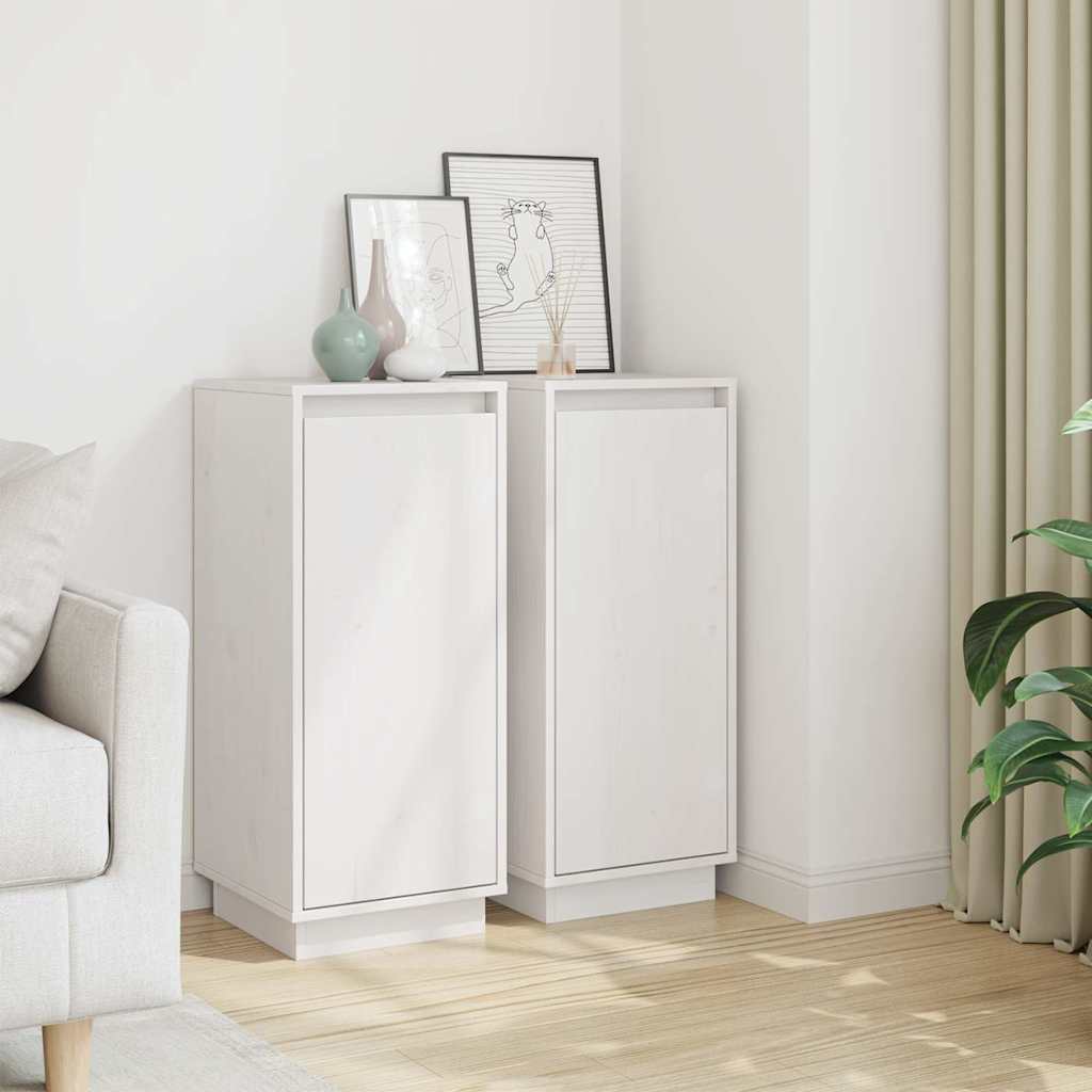 vidaXL Sideboard | Set of 2 | White | Solid pinewood | 31.5x34x75 cm | Sideboard 1