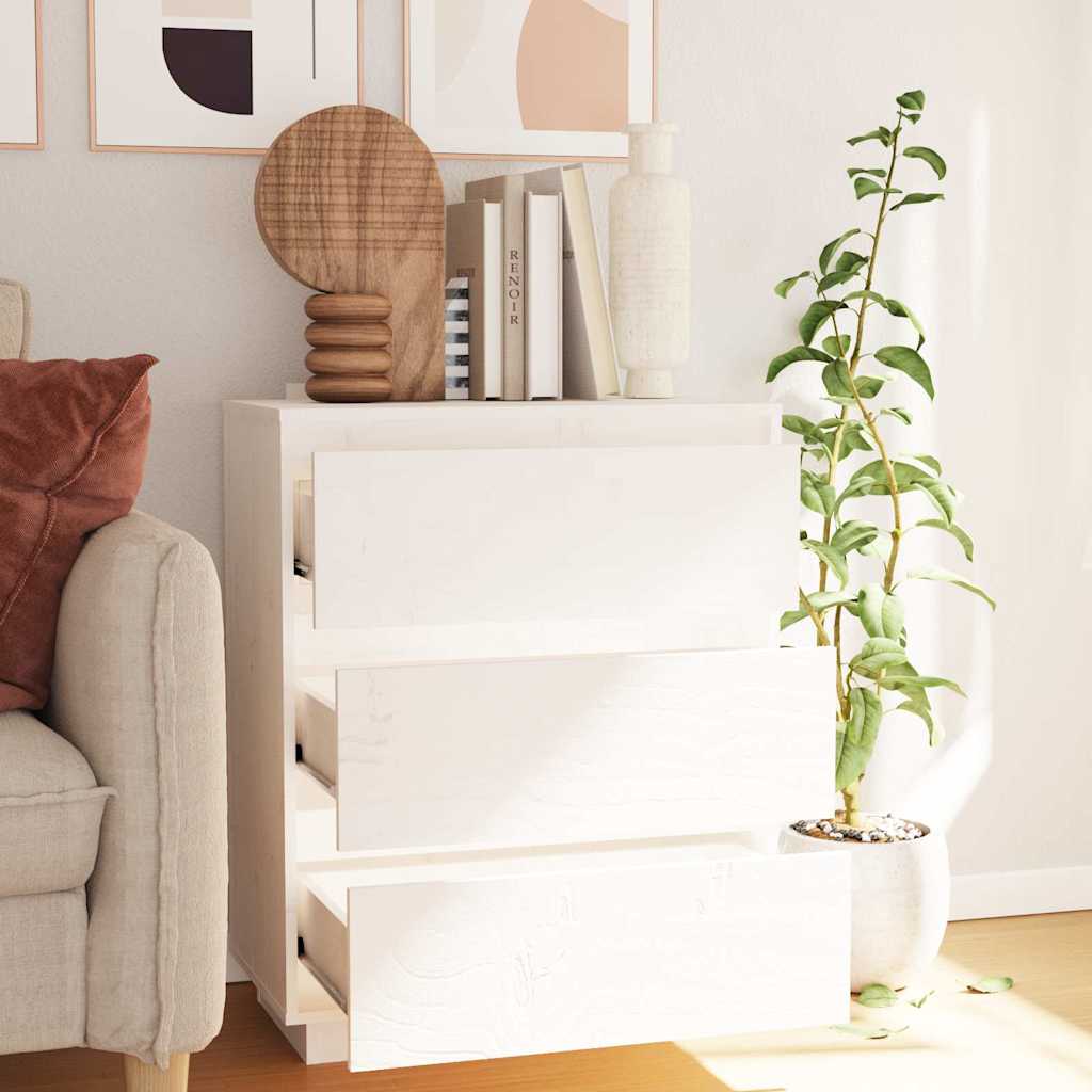 vidaXL Sideboard White 60x34x75 cm Solid Wood Pine 3