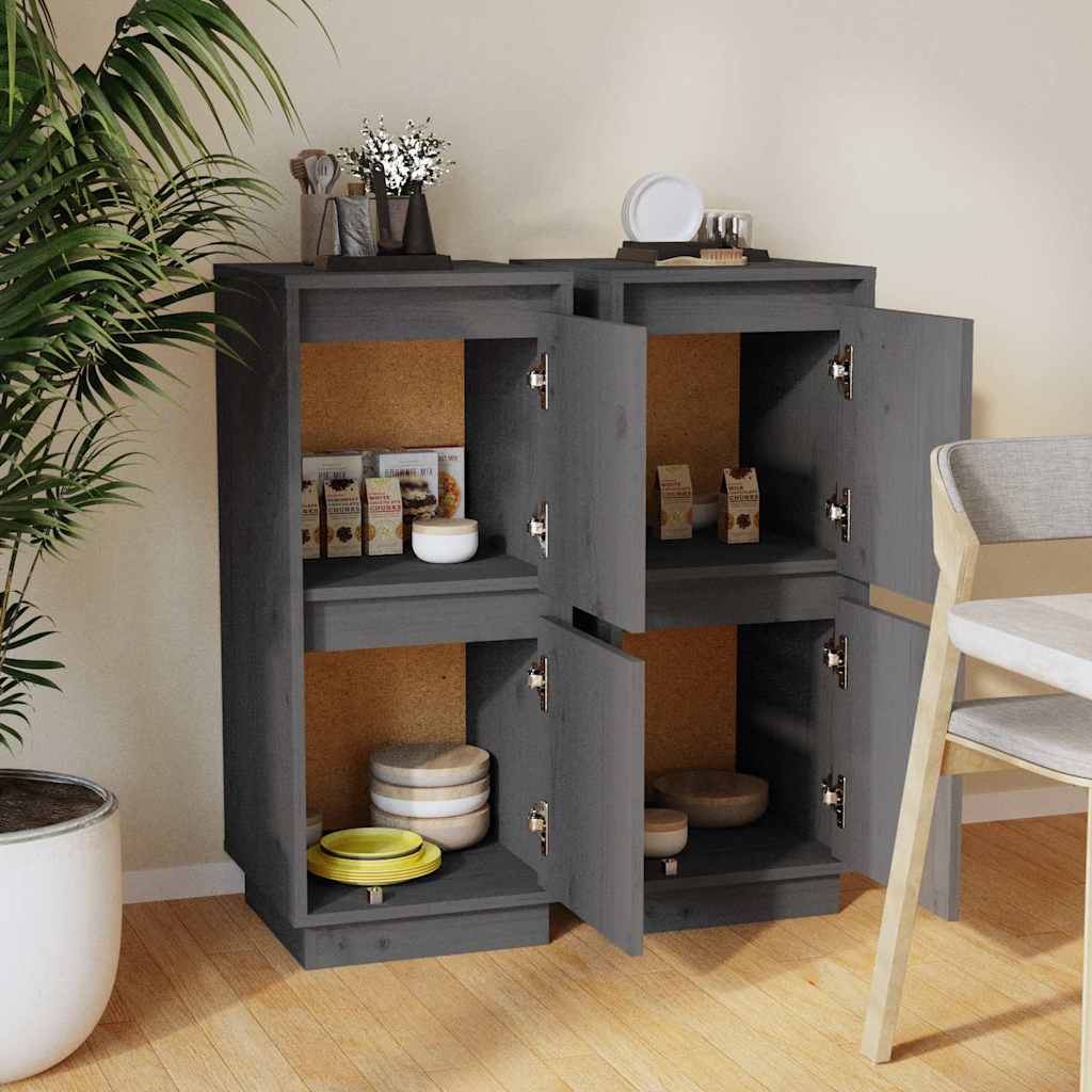 vidaXL Sideboard | Set of 2 | Grey | Solid pine wood, MDF | Medium | Sideboard 3