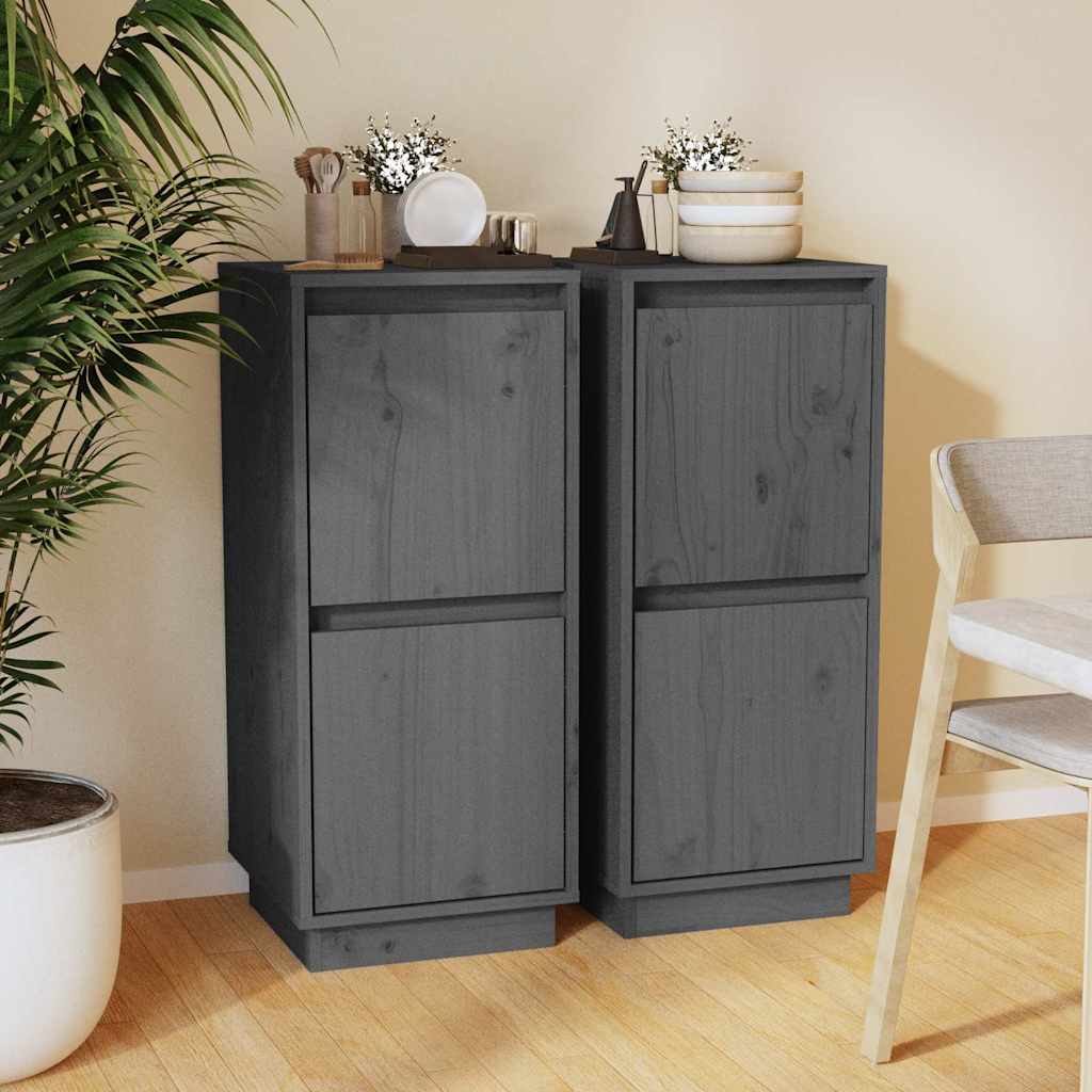 vidaXL Sideboard | Set of 2 | Grey | Solid pine wood, MDF | Medium | Sideboard 1