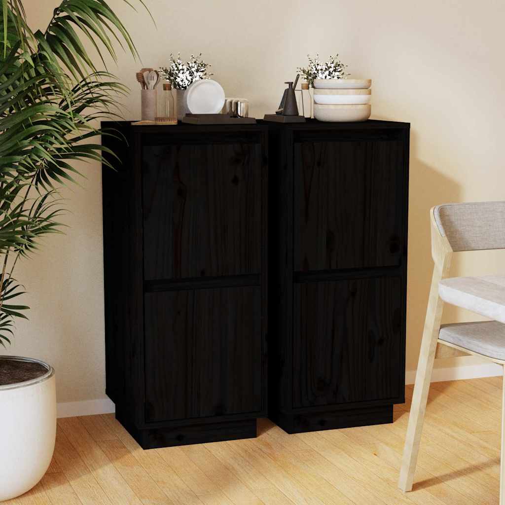 vidaXL Sideboards 2 pcs Black 31.5x34x75 cm Solid Wood Pine 1