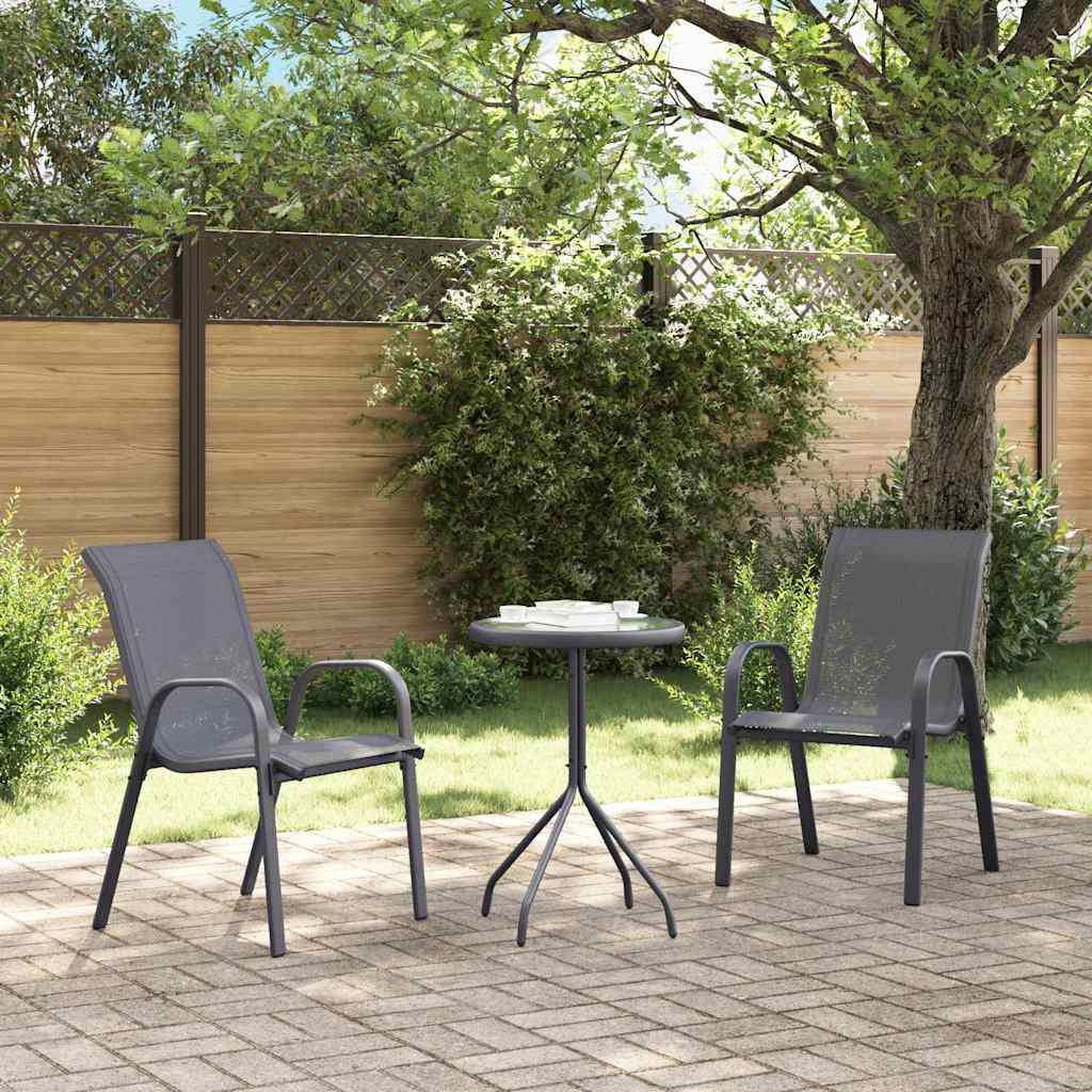 vidaXL Stackable Garden Chairs 2 pcs Grey Textilene Fabric 3