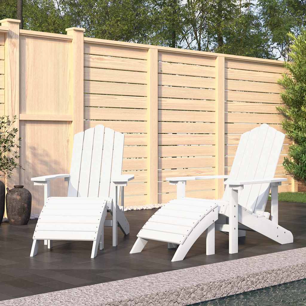 Garden Adirondack Chair with Footstool HDPE White 2x armchair + 2x footrest