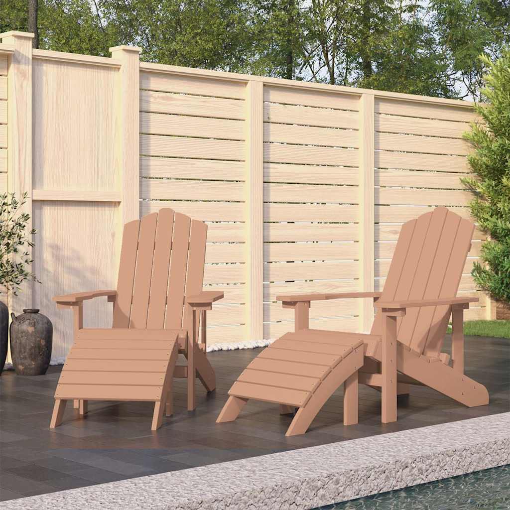 Garden Adirondack Chair with Footstool HDPE Brown 2x armchair + 2x footrest