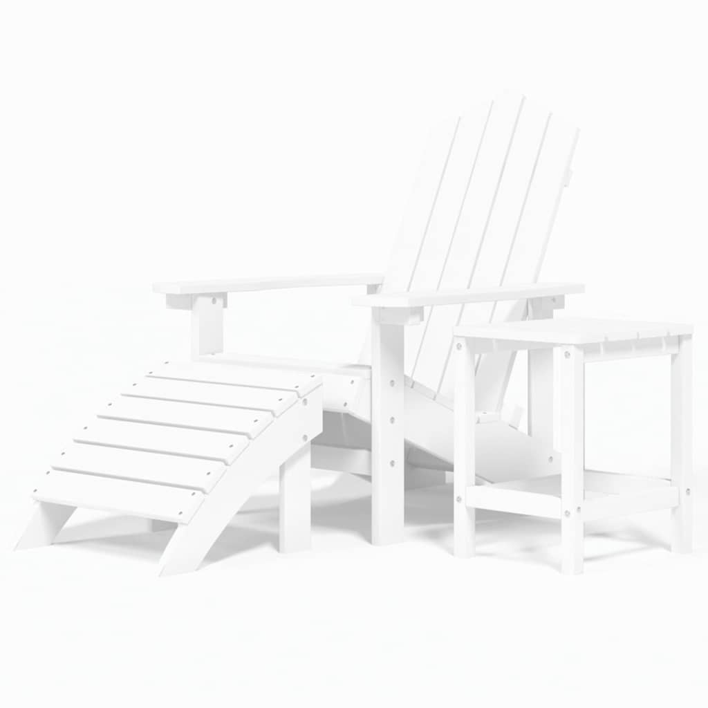 Garden Adirondack Chair with Footstool HDPE White armchair + footrest + table
