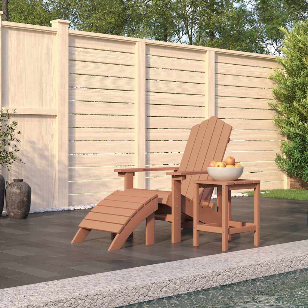 Garden Adirondack Chair with Footstool HDPE Brown armchair + footrest + table
