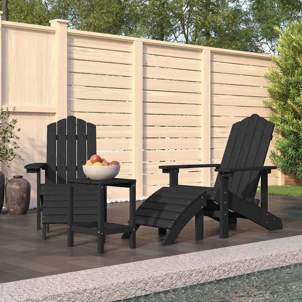 Garden Adirondack Chair with Footstool HDPE Anthracite 2x armchair + 2x footrest + table