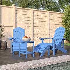 Garden Adirondack Chair with Footstool HDPE Aqua blue 2x armchair + 2x footrest + table