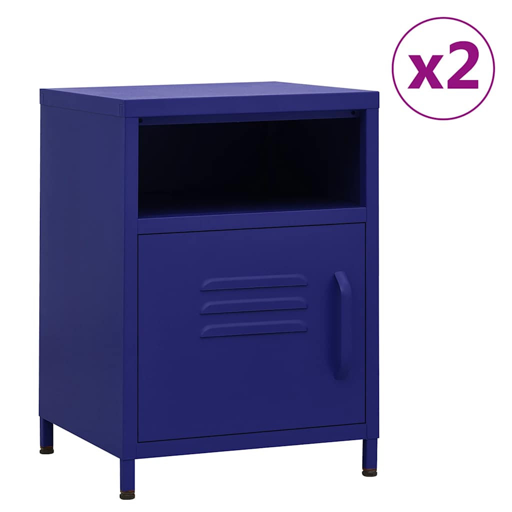 vidaXL Nightstands 2 pcs Navy Blue 35x35x51 cm Steel 1