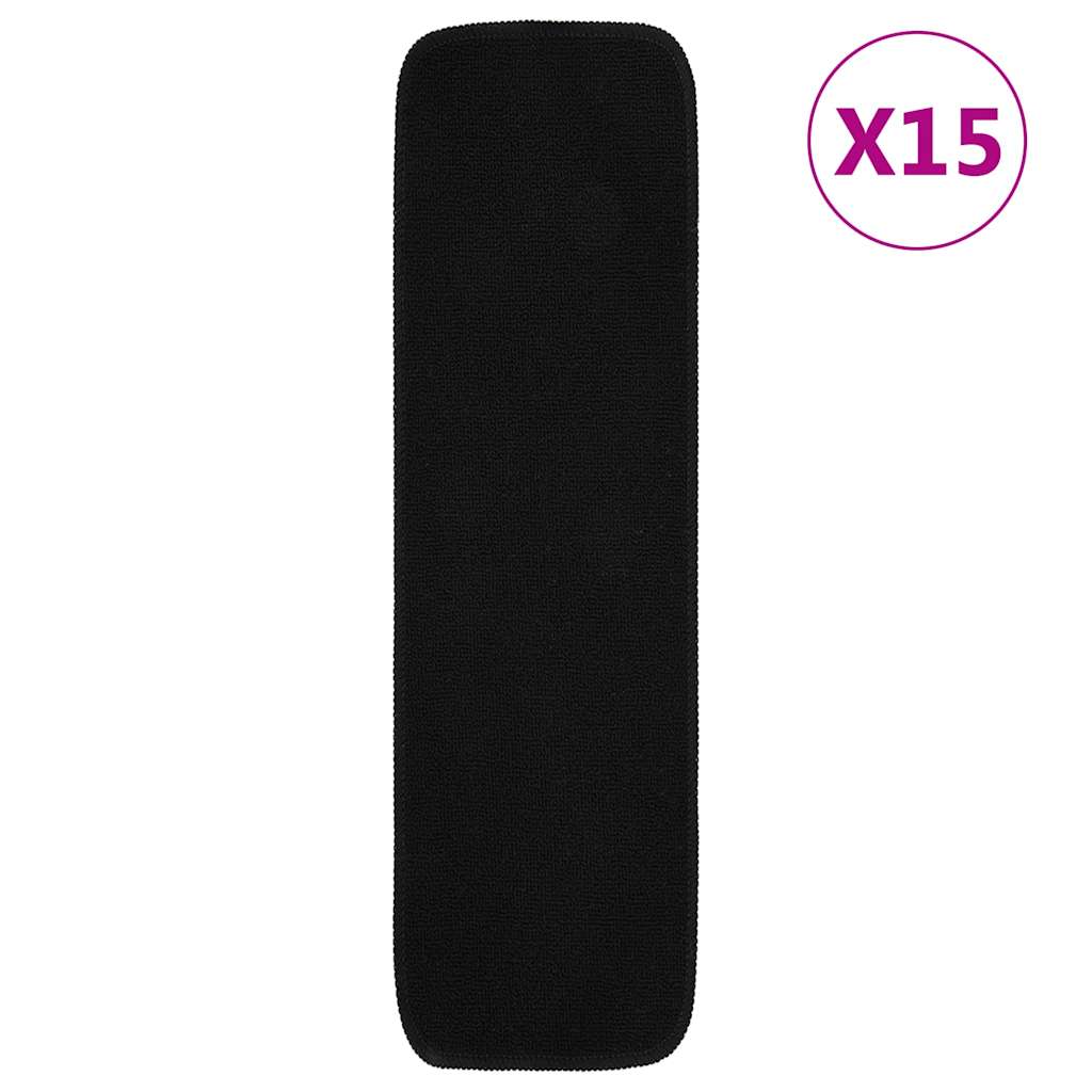 vidaXL Anti Slip Stair Mats 15 pcs 75x20 cm Black Rectangular 1