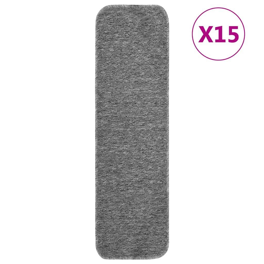 vidaXL Stair Mat | Set of 15 | Grey | 100% Polypropylene | 75 x 20 cm 1