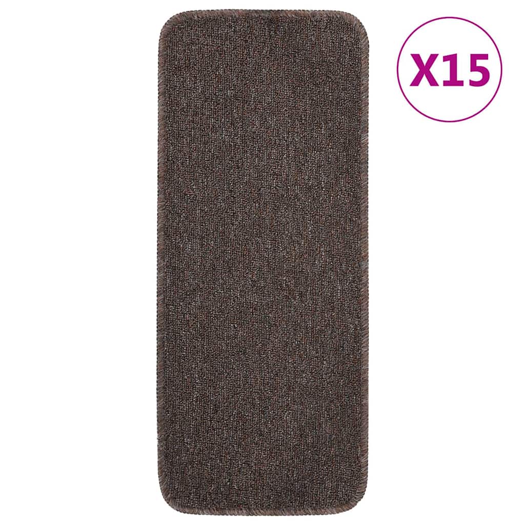 vidaXL Stair Mat | Set of 15 | Brown | 100% PP | 25 x 60 cm | Non-slip 1