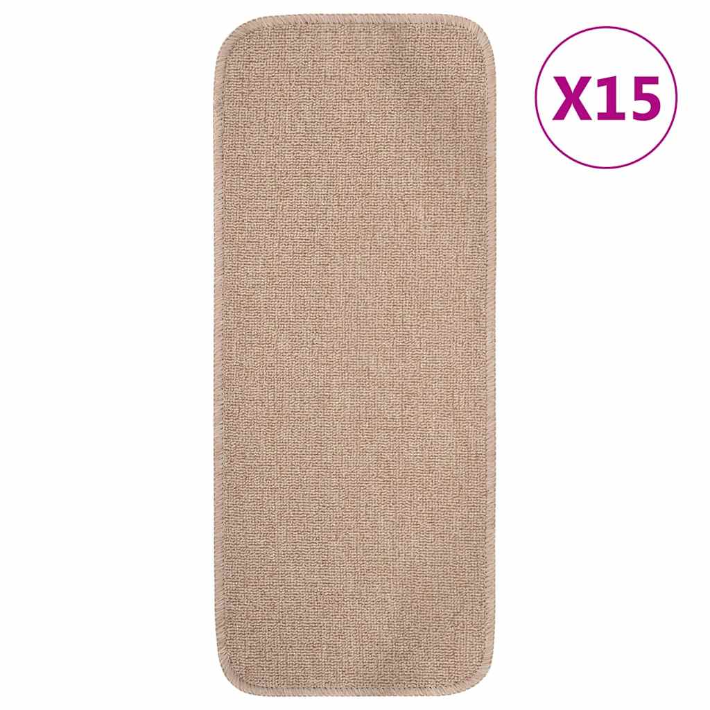 vidaXL Anti Slip Stair Mats 15 pcs 60x25 cm Beige Rectangular 1