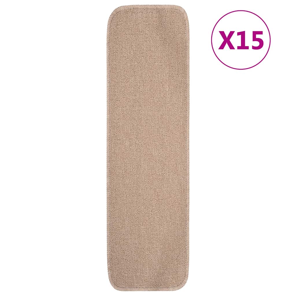 vidaXL Stair Mat | Set of 15 | Beige | 100% Polypropylene | 20 x 75 cm 1