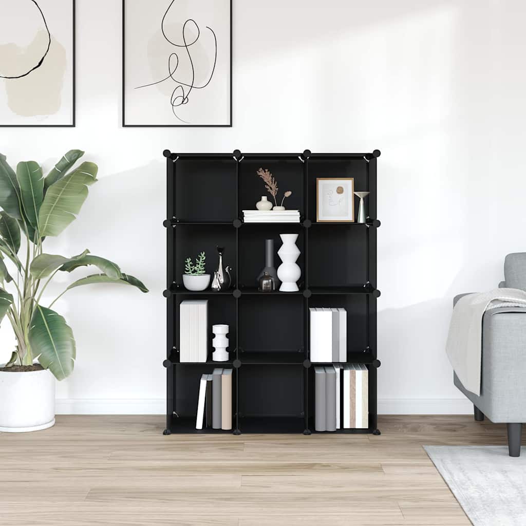 vidaXL Storage Cube Organiser with 12 Cubes Black PP 3