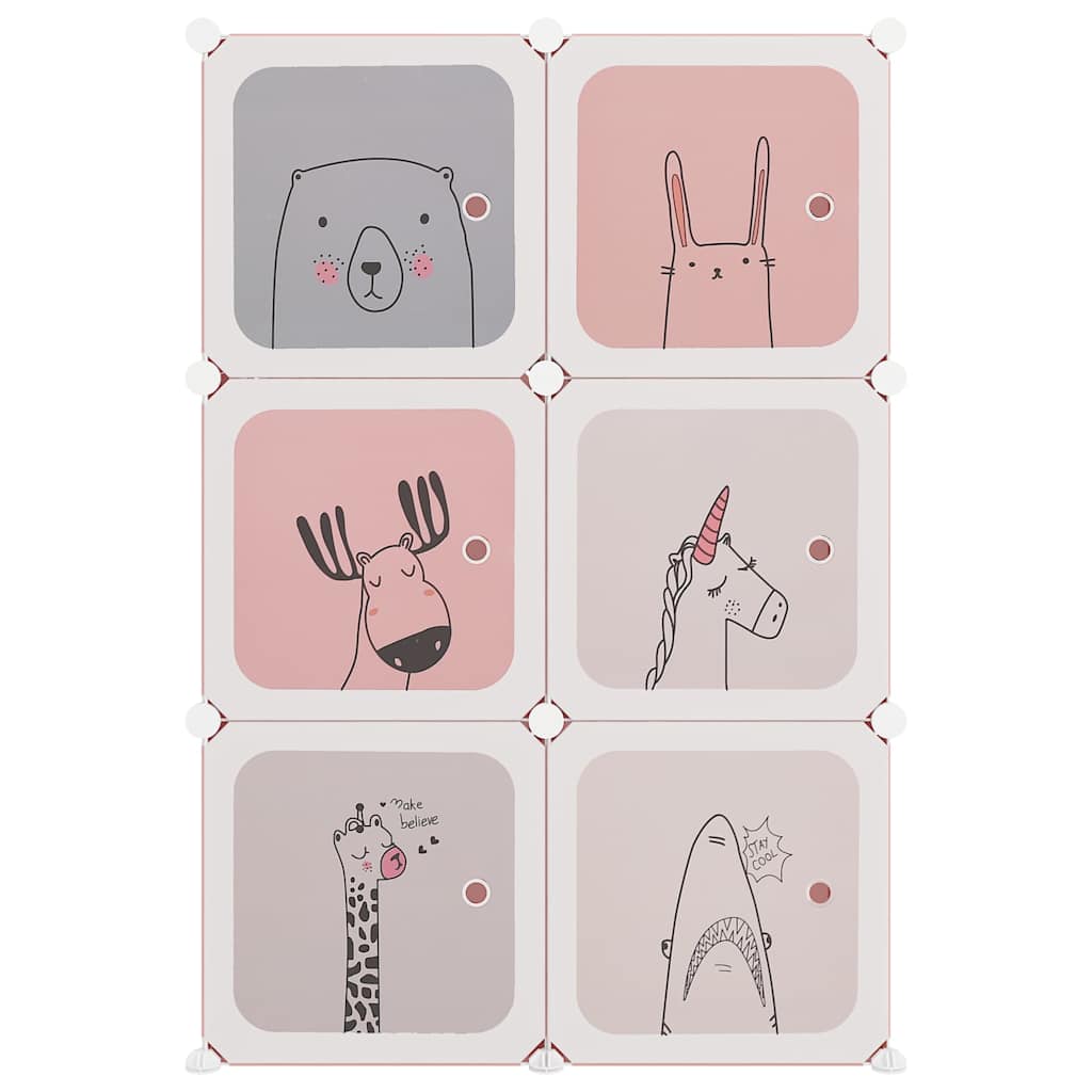 Cube Storage Cabinet for Kids with 6 Cubes PP Depth 36.5 cm Pink 74 cm 108 cm