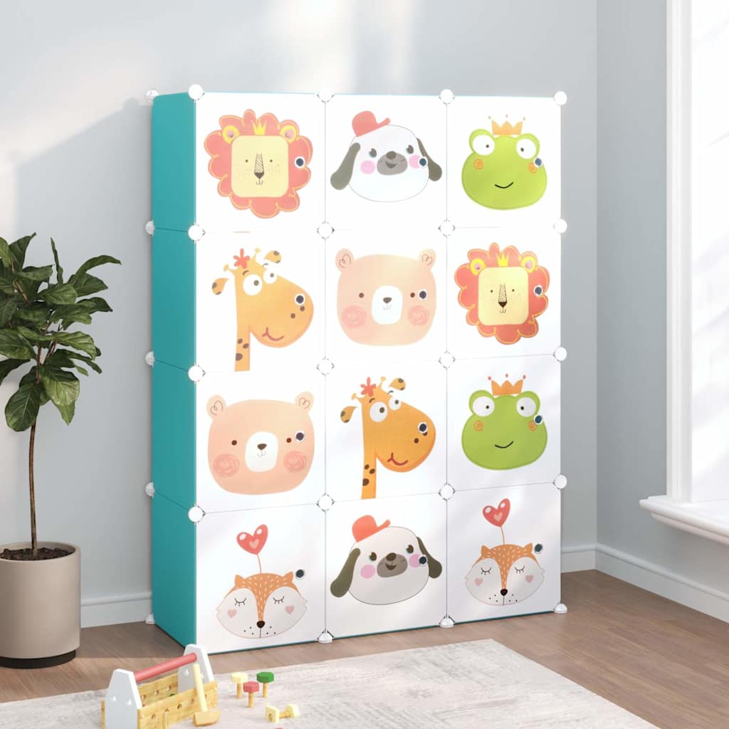 Cube Storage Cabinet for Kids with 6 Cubes PP Depth 36.5 cm Green 110 cm 143.5 cm
