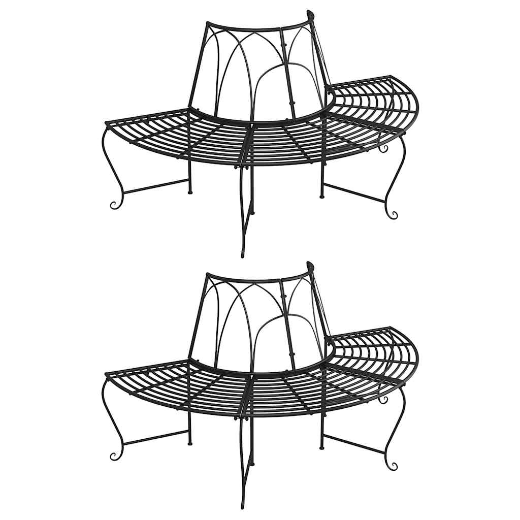 vidaXL Half Round Tree Bench 2 pcs Ø159 cm Black Steel 1