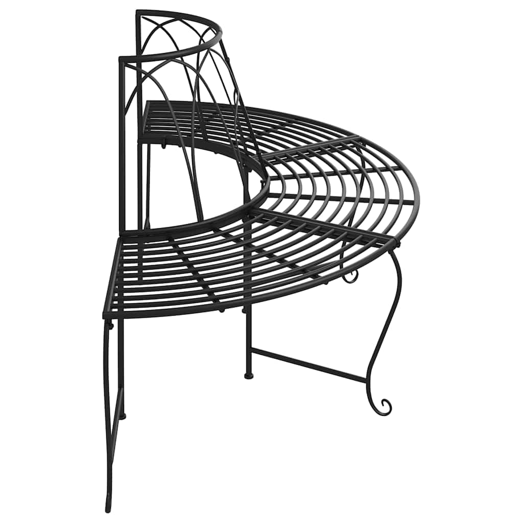 vidaXL Half Round Tree Bench 2 pcs Ø159 cm Black Steel 4