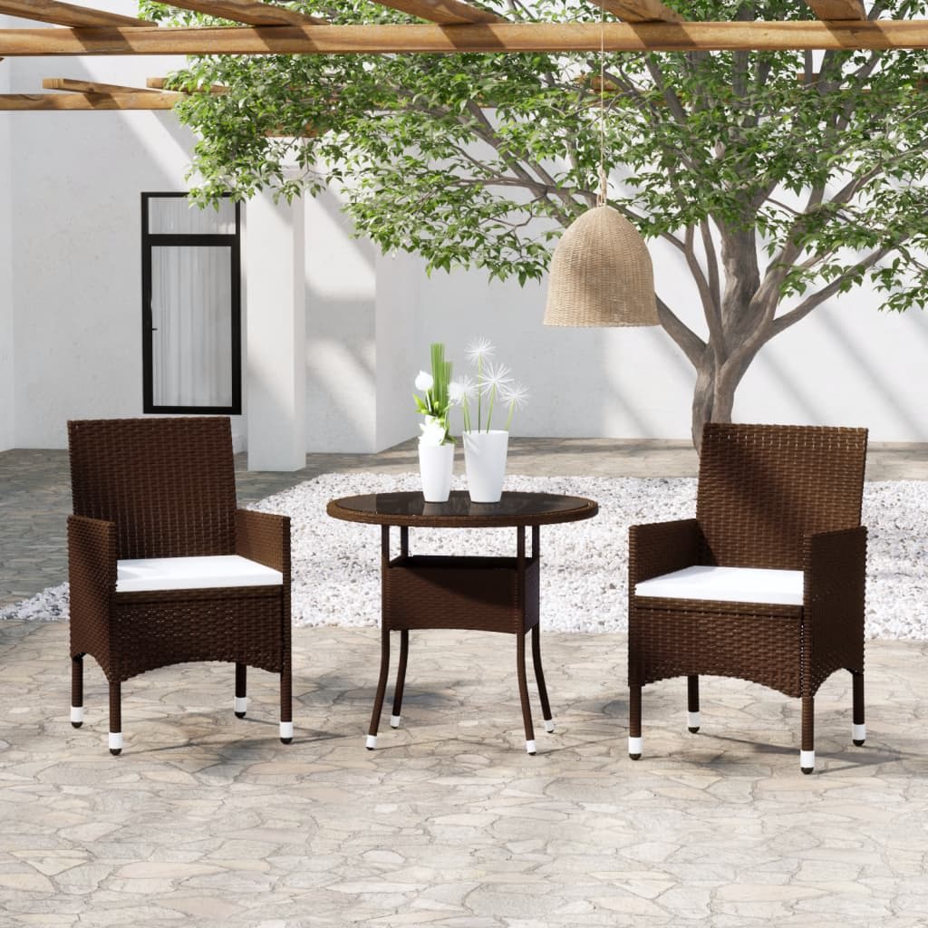 3 Piece Garden Bistro Set Poly Rattan and Tempered Glass Ø 80 cm table 2