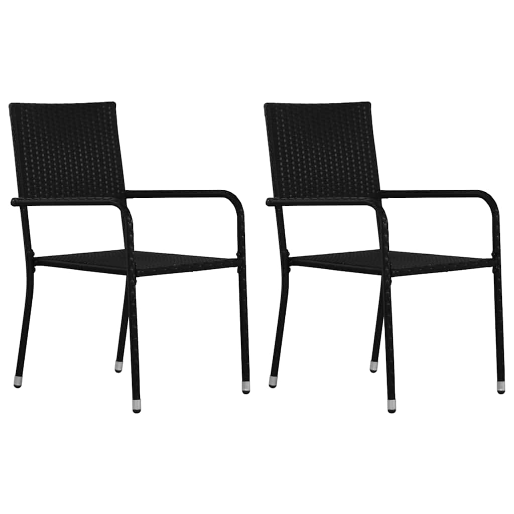 Garden Dining Chairs Stackable Poly Rattan Black 2