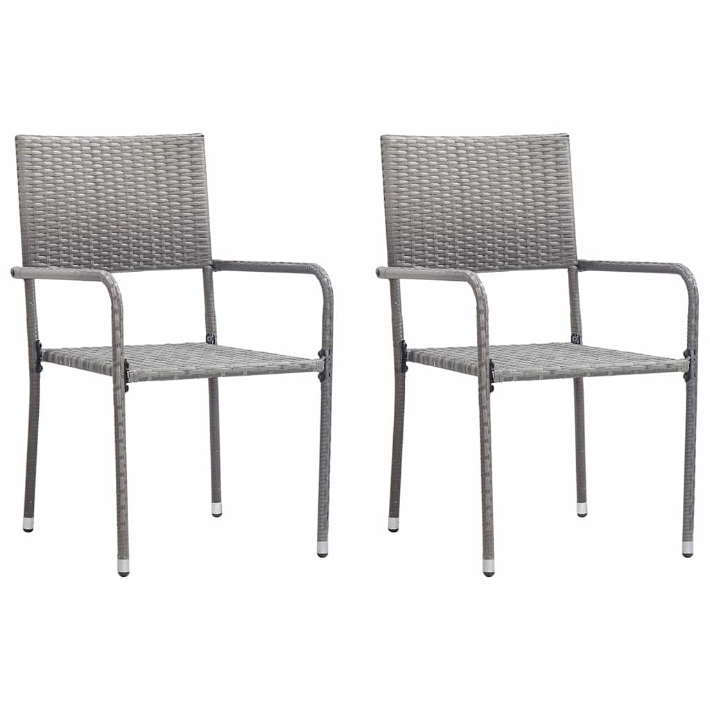 Garden Dining Chairs Stackable Poly Rattan Grey 2
