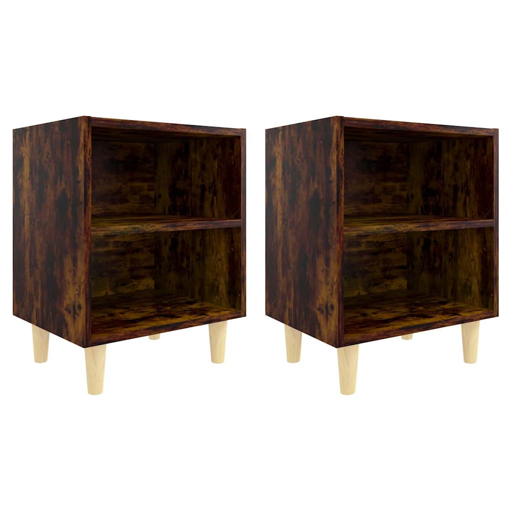 813099 vidaXL Bed Cabinets with Solid Wood Legs 2 pcs Smoked Oak 40x30x50 cm 2