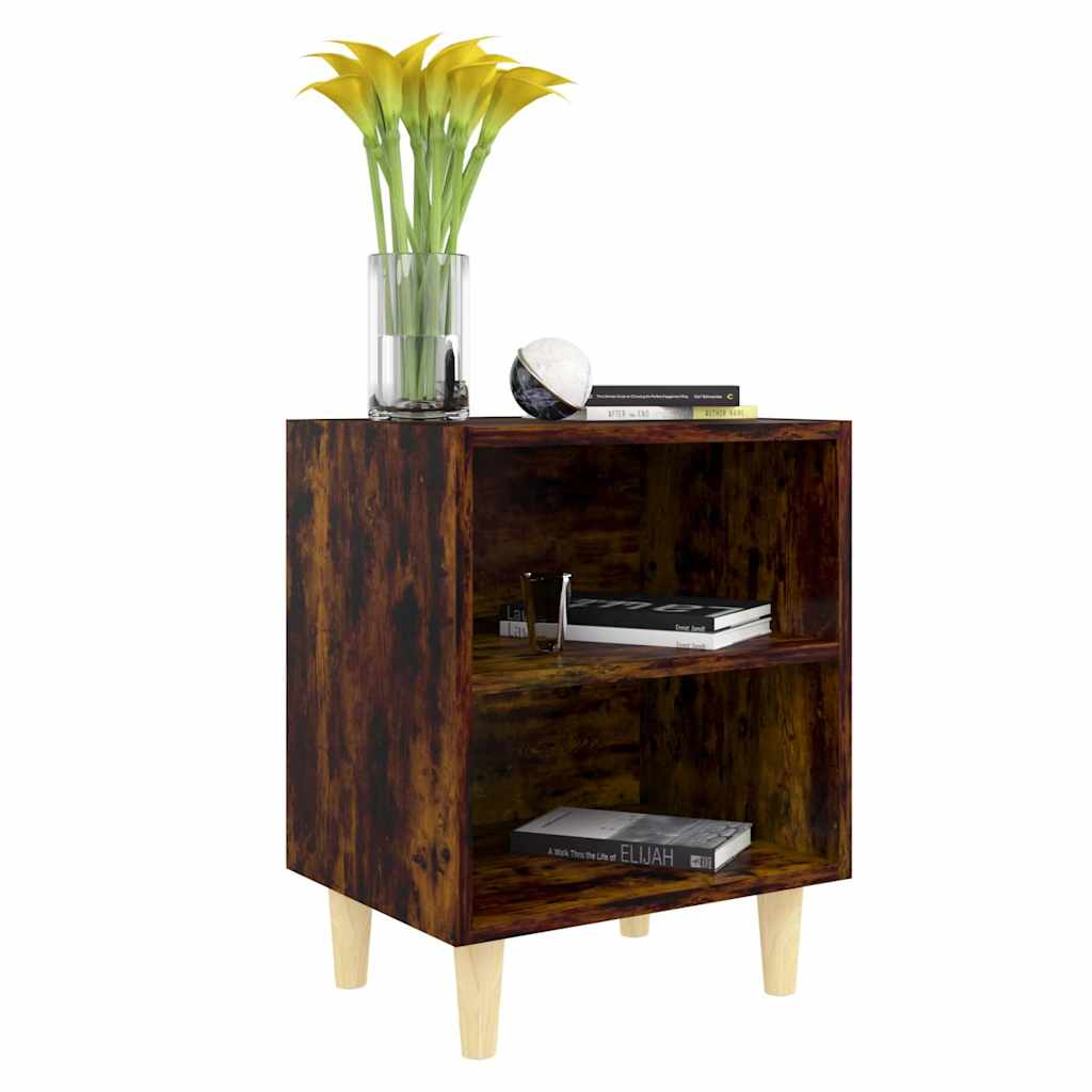 813099 vidaXL Bed Cabinets with Solid Wood Legs 2 pcs Smoked Oak 40x30x50 cm 6