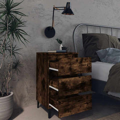 813140 vidaXL Bed Cabinet with Metal Legs Smoked Oak 40x35x69 cm 3