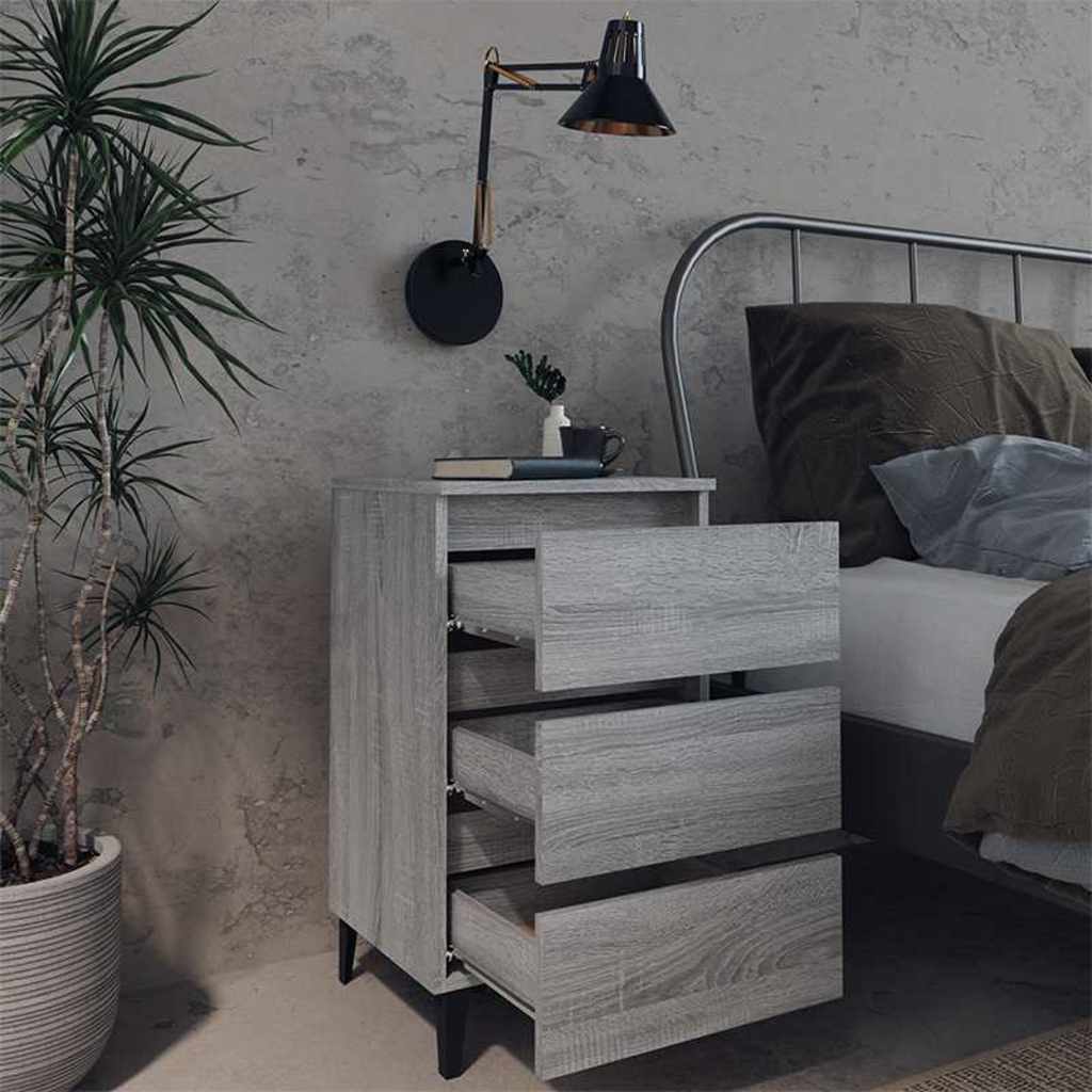 813142 vidaXL Bed Cabinet with Metal Legs Grey Sonoma 40x35x69 cm 3
