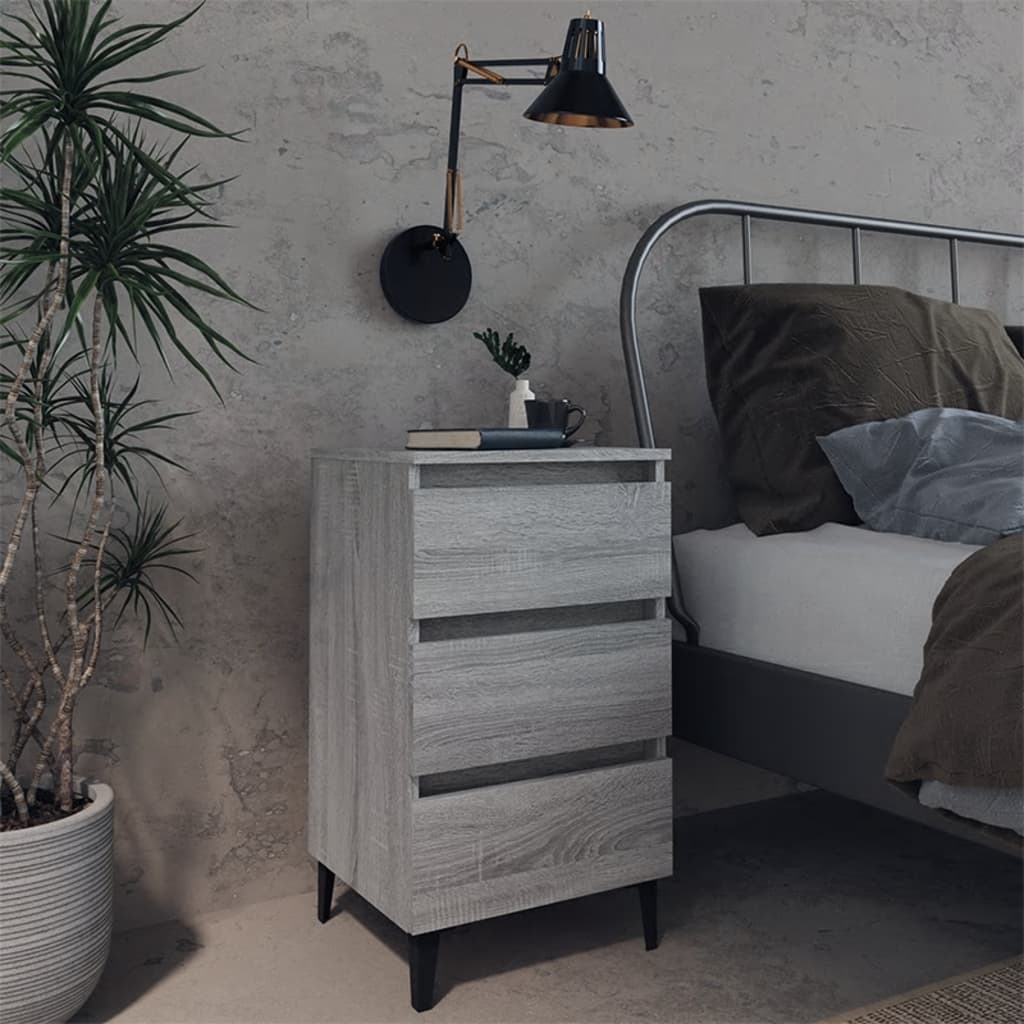Bed Cabinet with Metal Legs 40x35x69 cm Grey sonoma