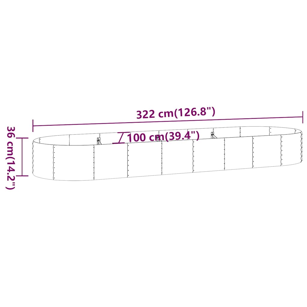 vidaXL Garden Raised Bed | Grey | Powder-coated steel | 322 x 100 x 36 cm 6