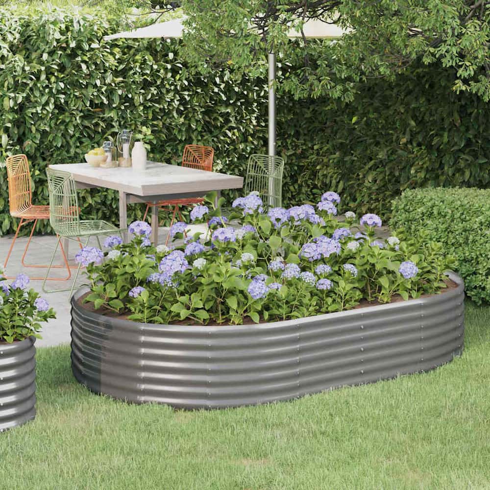 Garden Raised Bed Galvanised Steel Depth 140 cm Grey 214 cm