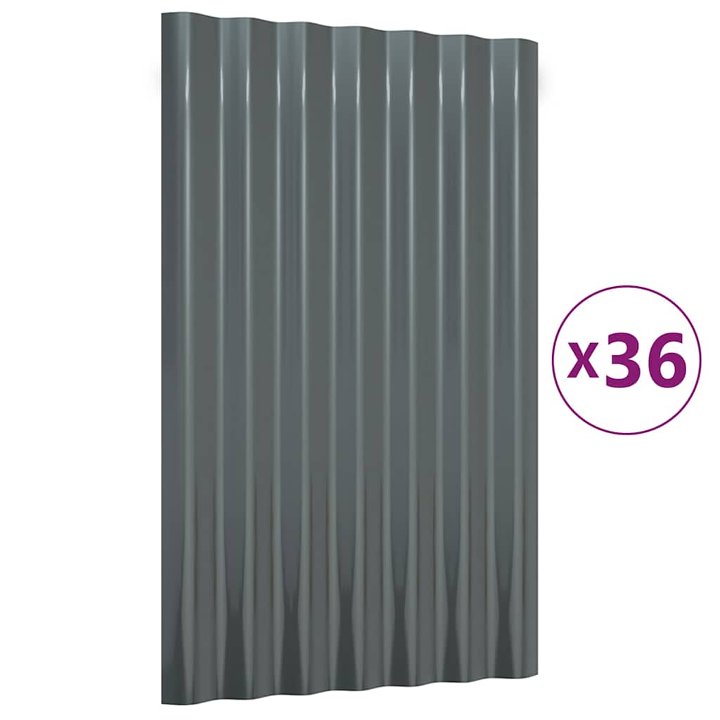 vidaXL Roof Panels 36 pcs Galvanised Steel Anthracite 60x36 cm 2